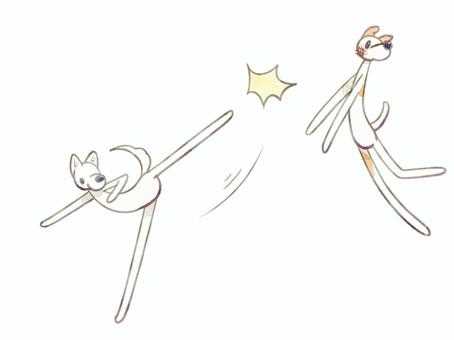 キック犬 犬,可愛い,キック,蹴り飛ばす,水彩風のイラスト素材