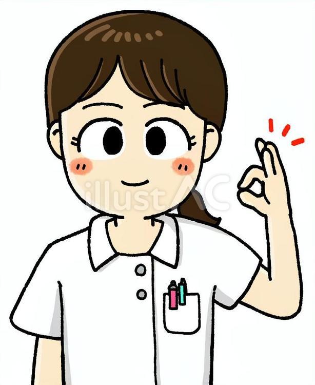 ＯＫサインの看護師（左手） 看護師,看護婦,ナースのイラスト素材