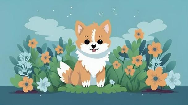 可愛い子犬ちゃんと花畑