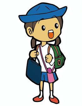 登園する園児 子ども,女の子,幼稚園,保育園,こども園,園児,絵カード,発達支援,荷物,水筒のイラスト素材