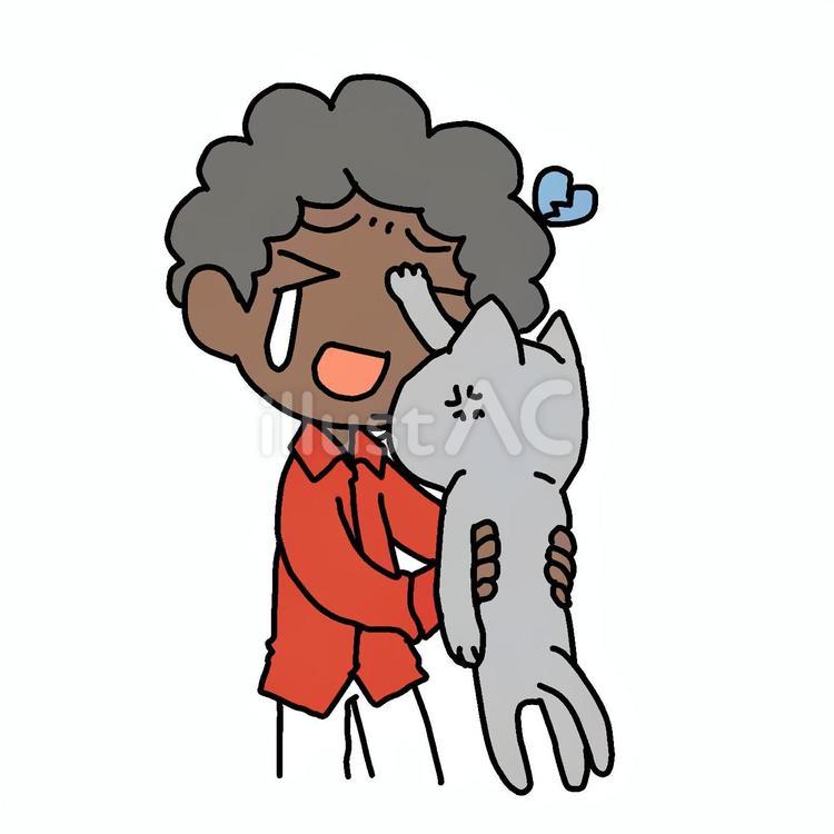 悲しいアフロ男性と猫パンチ 猫パンチ,悲しい,泣くのイラスト素材