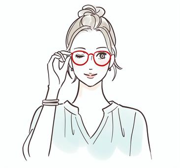 眼鏡をかける美しい女性 女性,眼鏡,綺麗,美人,若い,先生,教師,知的,人物,手描きのイラスト素材