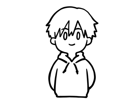 パーカーの男の子　線画 パーカー,男子,男性,メンズ,カジュアル,ストリート,フード,フーディー,スウェット,私服のイラスト素材