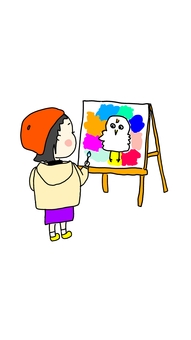 絵画する女の子 絵画,美術,女の子,お絵かき,キャンバスのイラスト素材