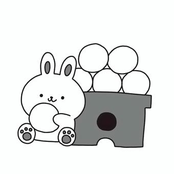 うさぎと月見団子 お月見,十五夜,うさぎ,団子,食べ物,動物,秋,白黒,モノトーン,可愛いのイラスト素材