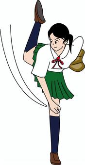 ピッチャー女子 ピッチャー,投げる,野球,スポーツ,高校生,制服,夏服,女子のイラスト素材