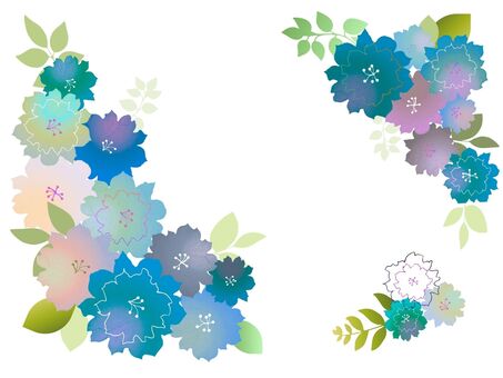 ふんわり優しいお花模様ネイビー 花,花柄,フラワー,フレーム,飾り枠,角飾り,コーナー,グラデーション,水彩,水彩風のイラスト素材