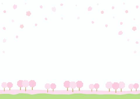 春の桜の背景、花びらの舞う春のフレーム 春,桜,背景,フレーム,さくら,花,卒業,入学,卒業式,入学式のイラスト素材