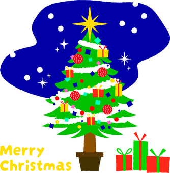 クリスマスツリー　手描き風(背景あり) クリスマス,ツリー,おしゃれ,シンプル,イブ,イヴ,もみの木,可愛い,手描き,手書きのイラスト素材