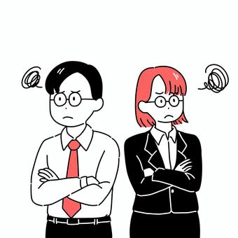 悩む人々 腕組み,悩み事,不安,モヤモヤ,男女,会社員のイラスト素材