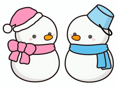 雪だるまのイラストセット01 雪だるま,冬,かわいい,デフォルメ,帽子,マフラー,セットのイラスト素材