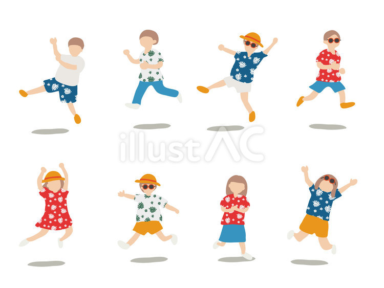 アロハの服を着た子どもたち アロハシャツ,常夏,子どものイラスト素材
