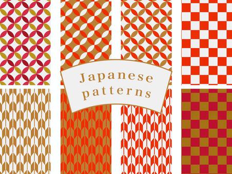 Japanese style pattern set _ 1, and handle, checkered pattern, qibao, JPG, PNG and AI