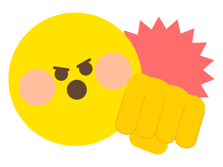 にこちゃん（パンチ！！） 黄色,表情,絵文字,アイコン,手,パンチ,グーのイラスト素材