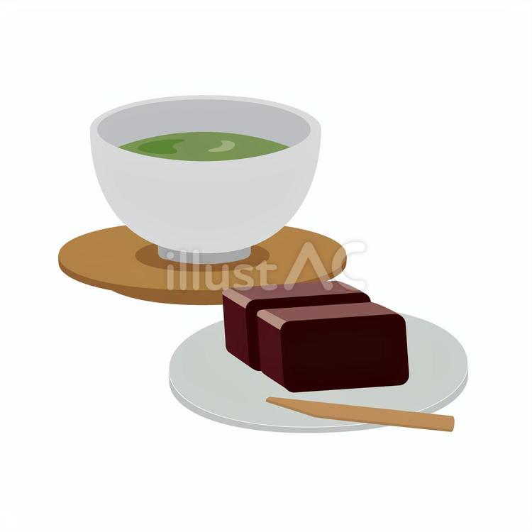 湯呑みの緑茶とようかんのイラスト 緑茶,お茶,ようかんのイラスト素材