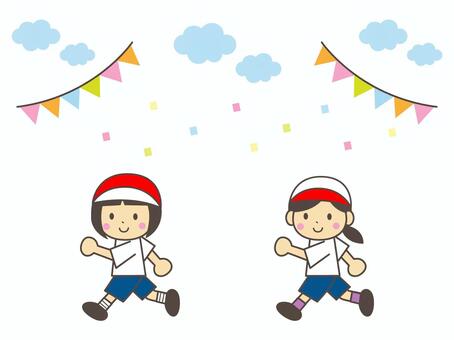 運動会（徒競走） 運動会,体育祭,小学校,小学生,イベント,行事,秋,徒競走,かけっこ,体操着のイラスト素材