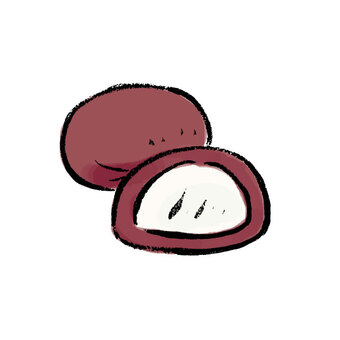 あんこもちのイラスト 筆,筆ペン,墨,手書き,日本,あんこ餅,お餅,餅,あんこ,こし餡のイラスト素材