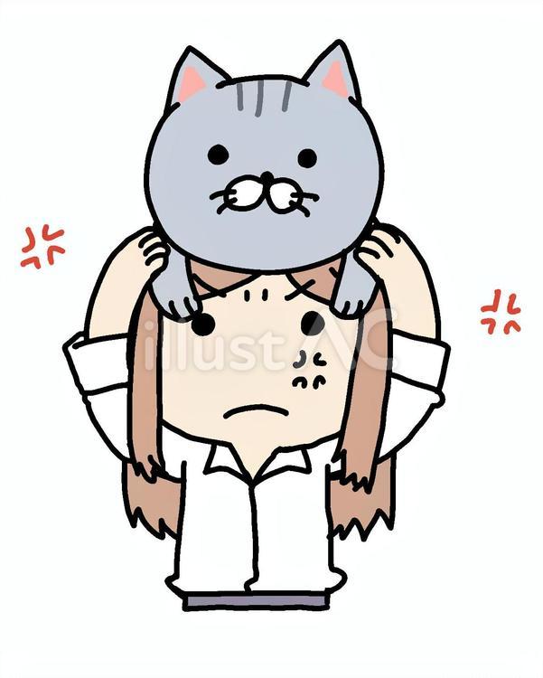 猫をかぶる怒る女性 女性,猫,被るのイラスト素材