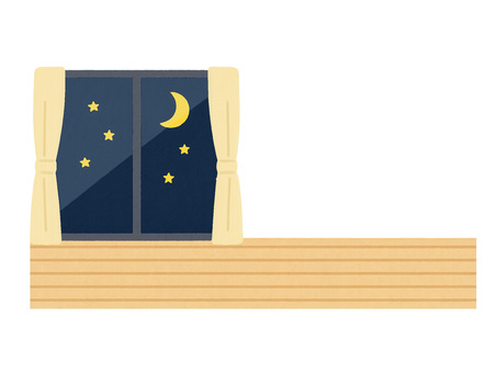 リビング（夜の家具なし） リビング,夜,フローリング,カーテン,窓,月,星のイラスト素材