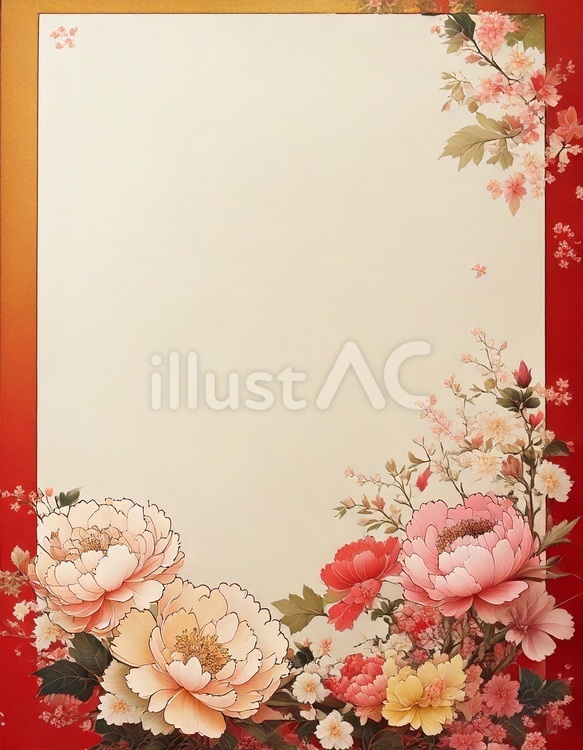 和風の花のフレーム(縦) 花,植物,フレームのイラスト素材