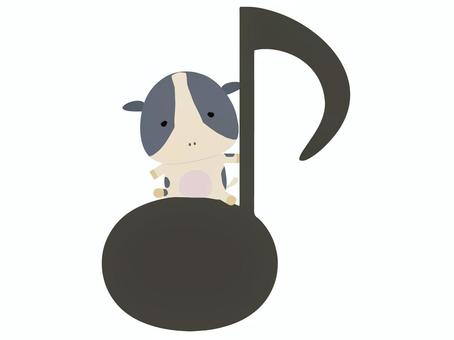 音符に座っているウシ 音符,牛,動物,かわいい,音楽のイラスト素材