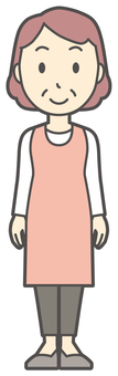 正面を向いて微笑んでいるおばさん 微笑む,女性,人,主婦,中年,シニア,エプロン,ママ,お母さん,おかんのイラスト素材