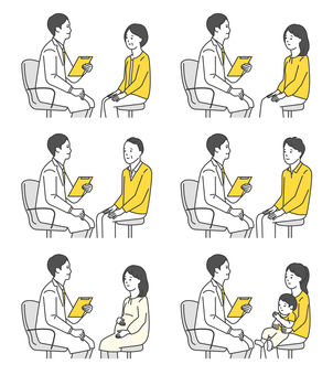 患者を診察する医者のシンプルイラスト素材 患者を診察する医者のシンプルイラスト素材 医師,医者,ドクター,診察,医療従事者,先生,白衣,患者,シニア,高齢者のイラスト素材