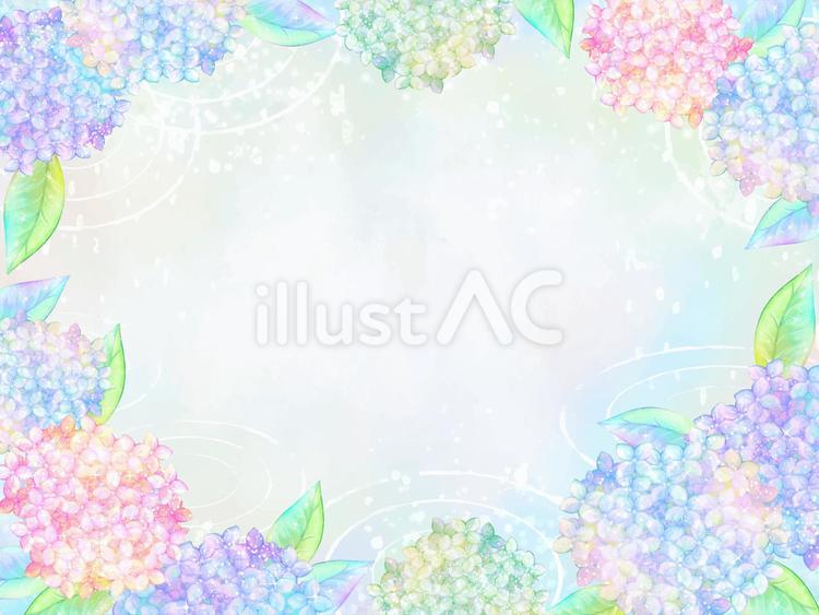 水彩手描きのアジサイと梅雨の背景フレーム アジサイ,手書き,手描きのイラスト素材