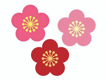 梅のアイコン 梅,アイコン,3色,紅梅,ピンク,赤,和の模様,和の素材,和素材,和風のイラスト素材