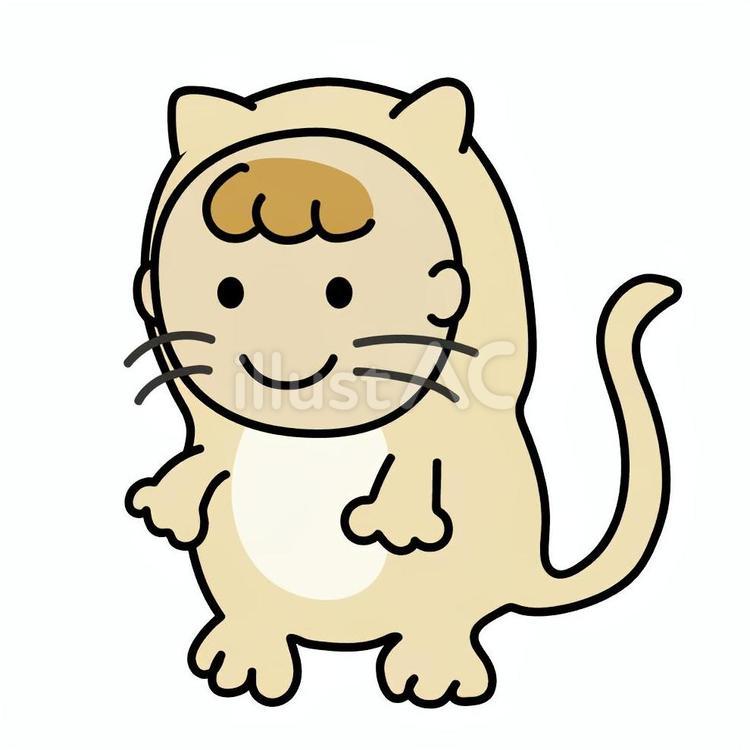 かわいい赤ちゃん（白猫の着ぐるみ） ハロウィン,赤ちゃん,白猫のイラスト素材
