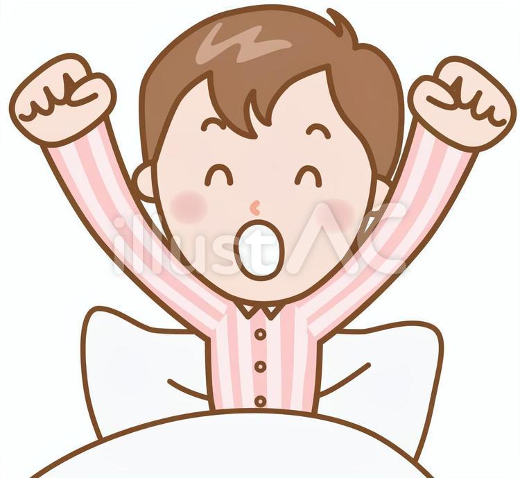 男性：寝起き爽快 おはよう,あくび,いい目覚めのイラスト素材