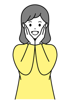 頬に両手をあてて嬉しそうな女性 女性,嬉しい,笑顔,にこやか,笑う,人物,母,にっこり,頬,手のイラスト素材
