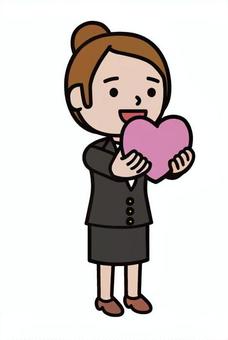 ハートを渡す ハートを渡す ハート,愛情表現,告白,恋愛,笑顔,プロポーズ,渡す,女性,スーツ,ビジネスのイラスト素材