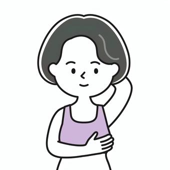 胸確認 上半身 下着_顔白-影 GBW 女性,ミセス,ブラトップ,スポーツブラ,スポブラ,乳がん検診,乳癌,セルフチェック,自己検診,ピンクリボンのイラスト素材