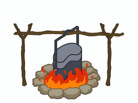 飯盒炊爨 飯盒,ごはん,キャンプ,料理,たき火,キャンプ飯,炊飯,サバイバル,野外,炊き出しのイラスト素材