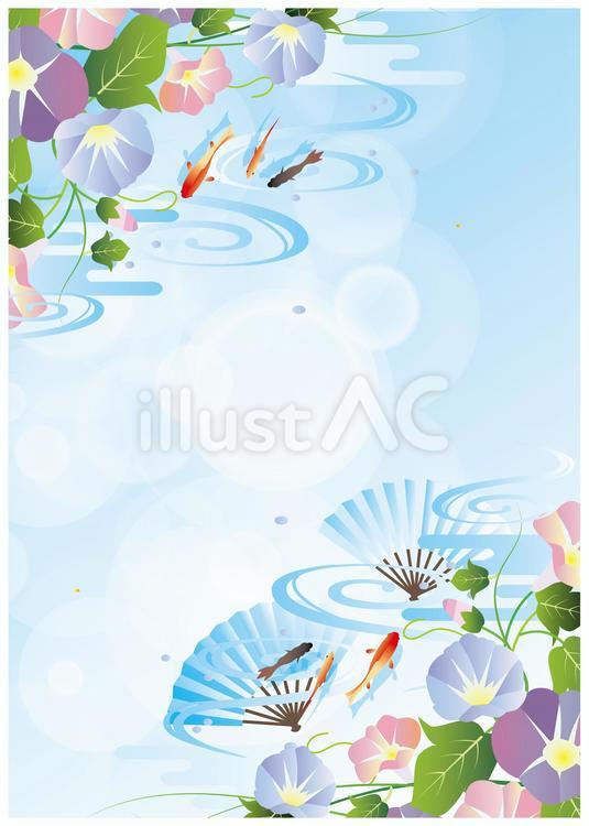 夏の朝顔と金魚背景 夏,朝顔,花のイラスト素材
