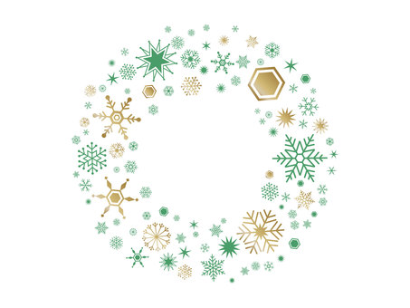 雪の結晶のクリスマスリースのイラスト クリスマスリース,chistmas,christmaswreath,wreath,リース,雪,雪の結晶,結晶,背景,金のイラスト素材