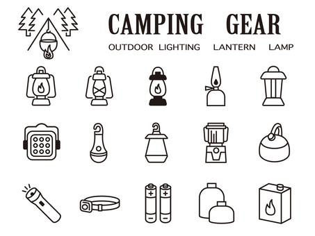 キャンプアイコンランタン、ランプ、ライト ランタン,キャンプ,アウトドア,アイコン,線画,ランプ,電気,ledライト,灯り,飾りのイラスト素材