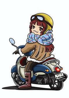 バイク女子　➁ 女性,人物,バイク,乗り物,挿し絵,可愛いのイラスト素材