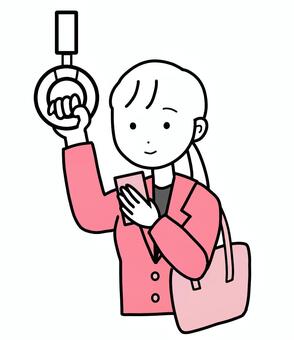 シンプル吊り革女子（p） シンプル,女,人,通勤,電車,吊り革,通勤電車,通勤時間,スマホ,調べもののイラスト素材