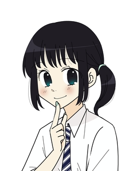 笑顔のサイドポニーの女性 笑顔のサイドポニーの女性 人物,学生,ブレザー,ネクタイ,ポーズ,人差し指,制服,萌え系,笑顔,サイドポニーのイラスト素材