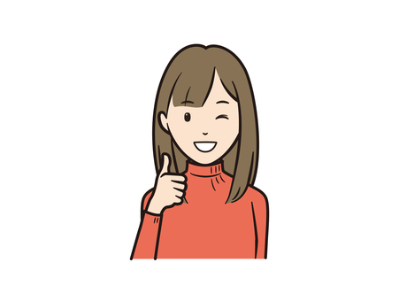 ウィンクでグッドポーズのニットセータ女性 グッド,笑顔,ウィンク,女性,女の子,ニット,セーター,カジュアル,好感度,ポジティブのイラスト素材