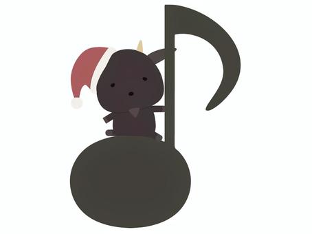 音符に座っているサンタ帽をかぶった黒ヤギ 音符,サンタクロース,帽子,ヤギ,黒ヤギ,動物,かわいい,クリスマス,音楽のイラスト素材