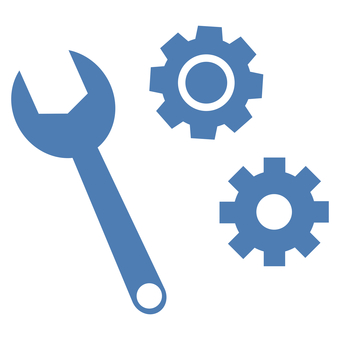 メンテナンスアイコン 青 メンテナンス,スパナ,工具,カスタマイズ,工場,工事,修理,歯車,ネジ,機会のイラスト素材