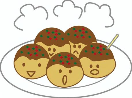 タコ焼きキャラ タコ焼き,タレ,青のり,粉もの,おやつ,デフォルメ,顔,キャラのイラスト素材