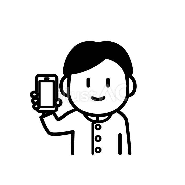 スマホを持つ学生服の男の子の線画 スマホ,電話,携帯のイラスト素材