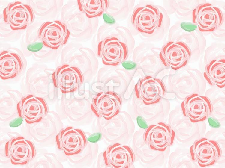 薔薇と葉っぱ模様（透明水彩風・コーラル） 薔薇,ローズ,ロゼのイラスト素材