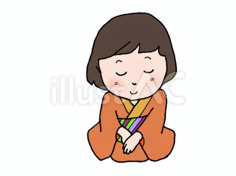 おすまし 女の子,着物,恥じらいのイラスト素材