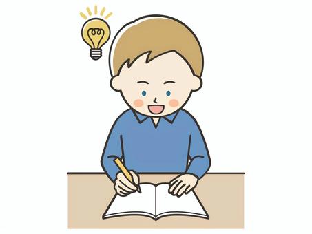 問題が解ける白人男性 男性,外国人,留学生,勉強,宿題,学習,学ぶ,学び,テスト,課題のイラスト素材