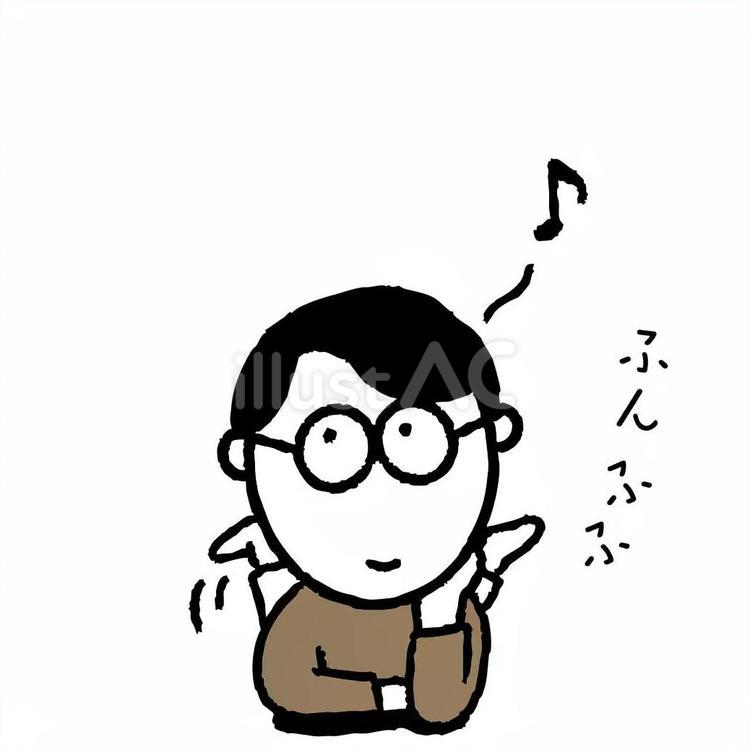 寝転んで上機嫌の男性 鼻歌,寝転ぶ,頬杖のイラスト素材